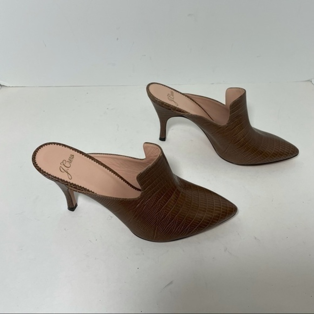 NWOB J. Crew Lissa mule  high heels brown leather embossed lizard size 7 - Picture 3 of 7